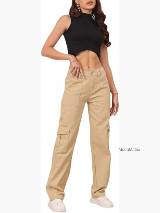 Pants - High Waisted Cargo Pants with 6 Pockets Y2K Streetwear